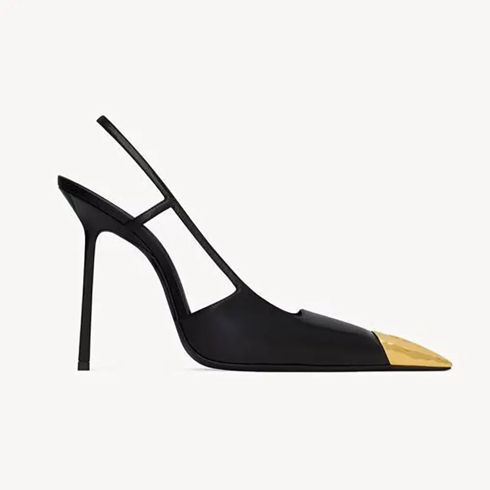 Side view of Saint Laurent YSL Women Jeanne Slingback Pumps In Smooth Leather-Black
