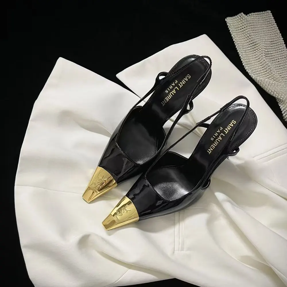 Rear angle showing slingback strap of Saint Laurent YSL Jeanne Pumps black