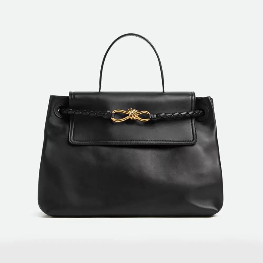 Front view of Bottega Veneta Women Medium Ciao Ciao-Black handbag