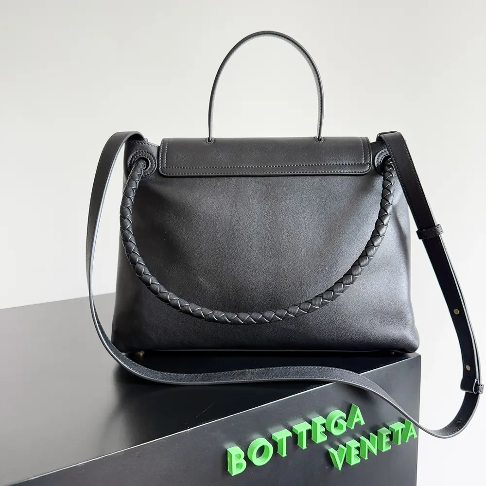 Side profile showing gold hardware on Bottega Veneta Women Medium Ciao Ciao-Black