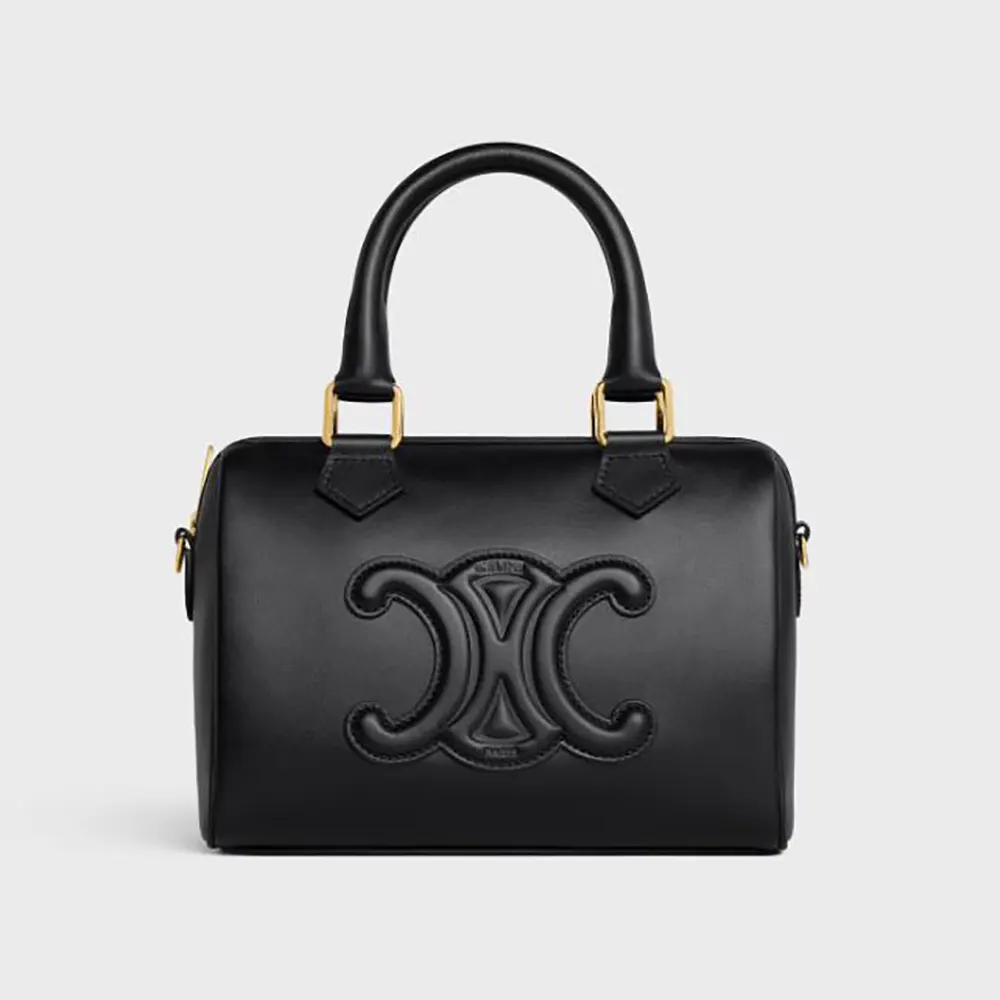 Front view of Celine Women Small Boston in Smooth Calfskin-Black handbag