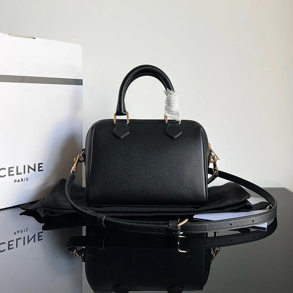 Side angle showing zipper and leather texture of Celine Women Small Boston