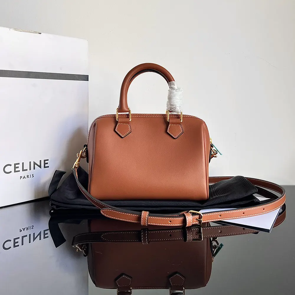 Side profile showing smooth leather texture of Celine Small Boston bag