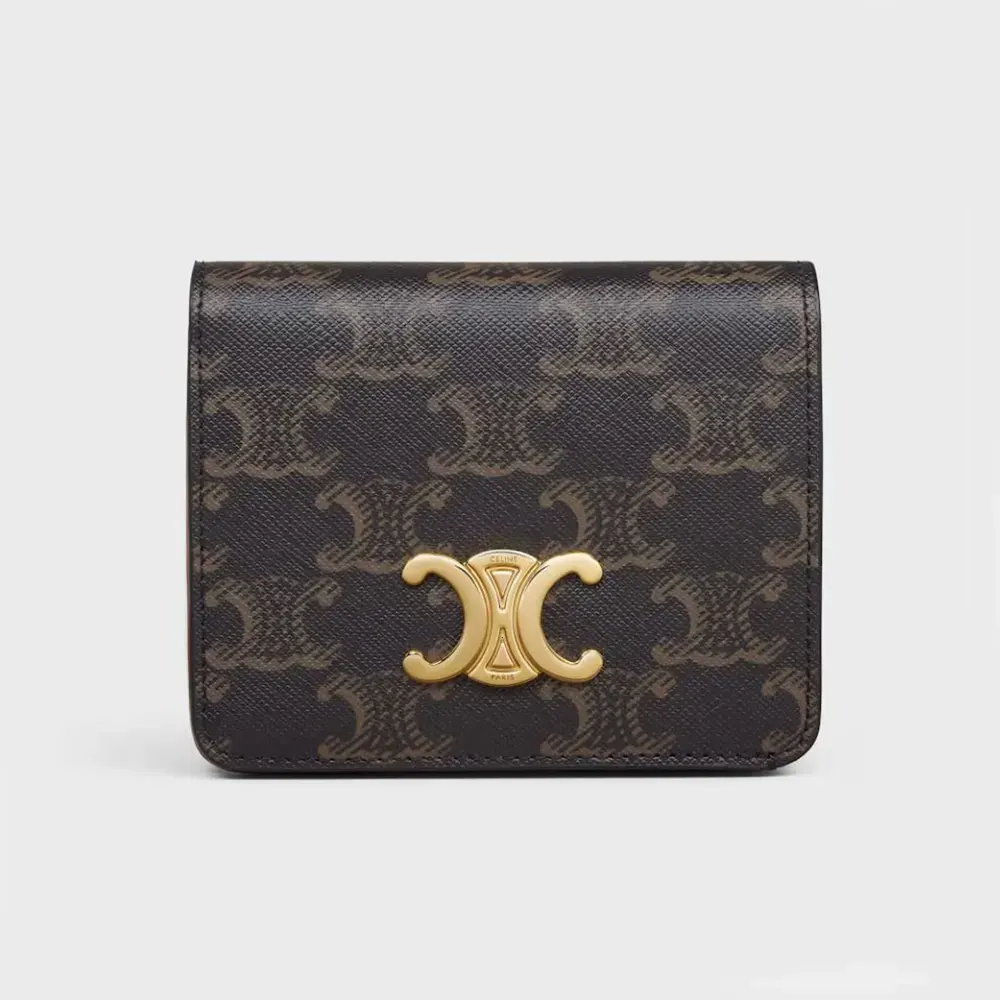 Celine Women Triomphe Compact Wallet In Triomphe Canvas