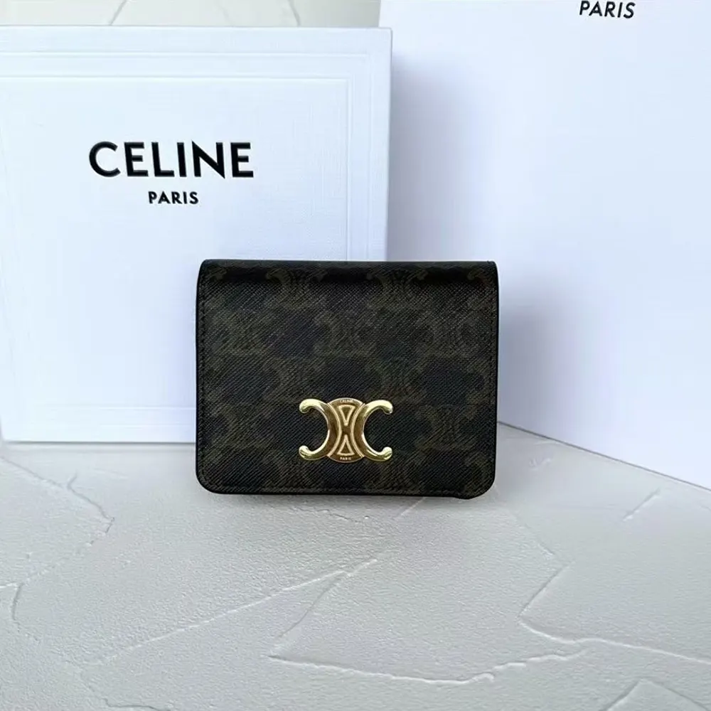 Interior layout showing card slots inside Celine Triomphe Compact Wallet