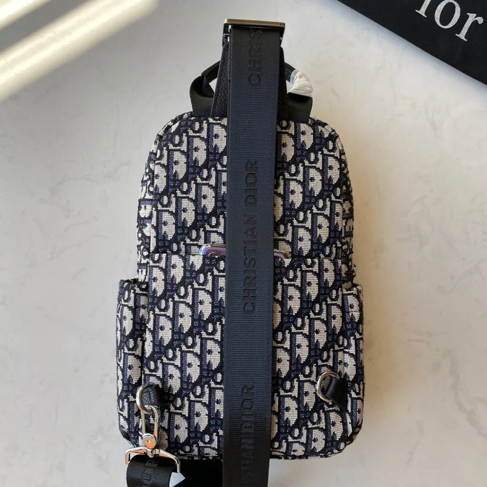 Dior Men Sling Bag Black and Beige Dior Oblique Jacquard - image 4