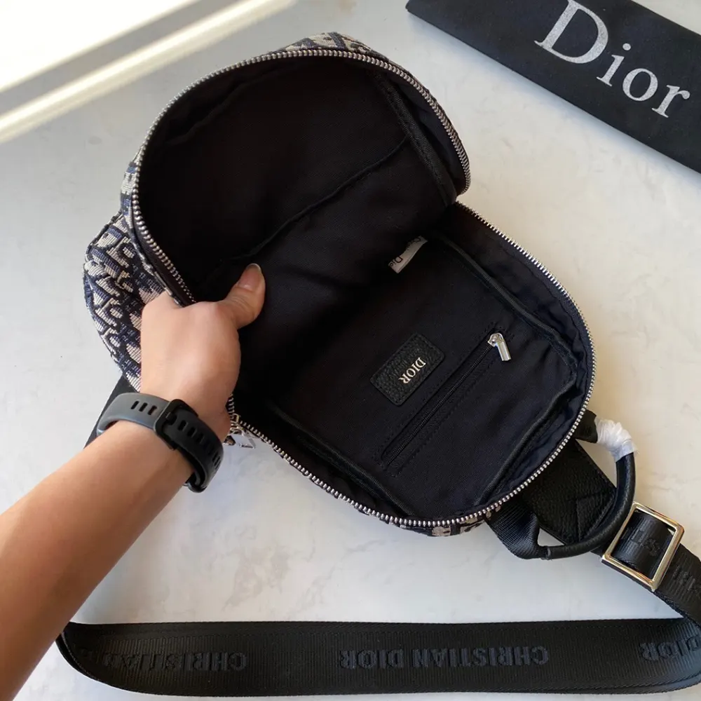 Dior Men Sling Bag Black and Beige Dior Oblique Jacquard - image 8