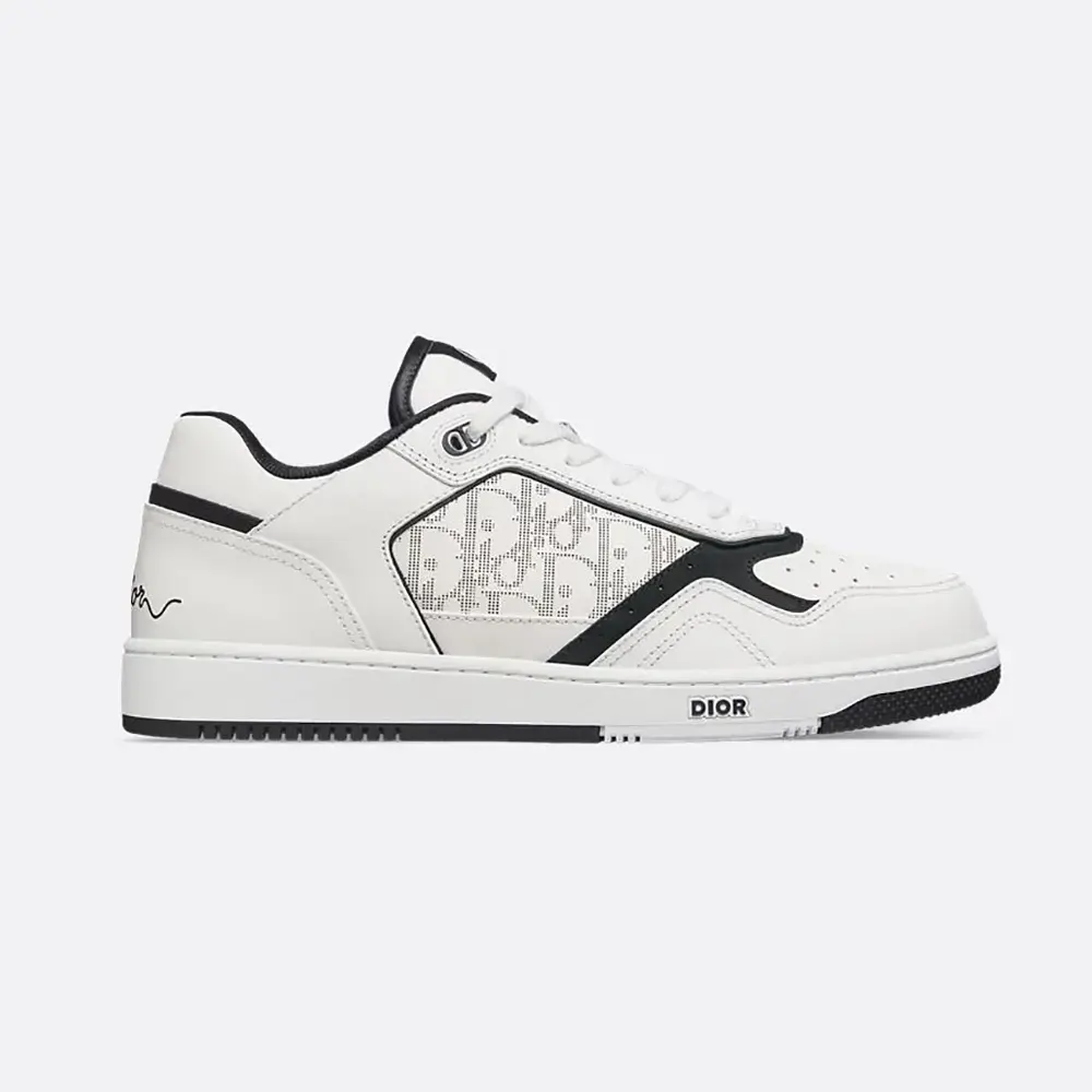 Side profile of Dior Unisex B27 Uptown Low-Top Sneaker in white and black