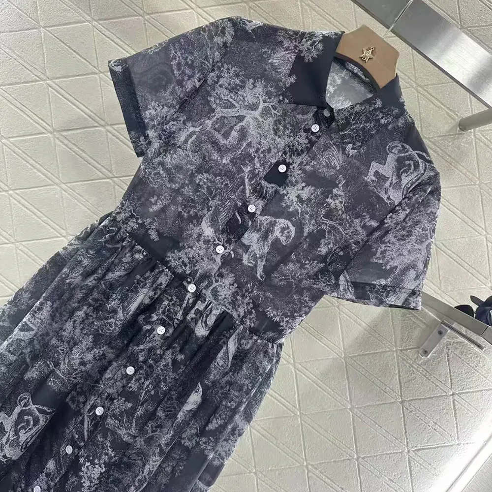 Dior Women Dioriviera Mid-length Shirt Dress Gray and White Cotton Muslin - image 4