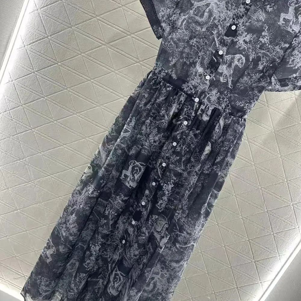 Dior Women Dioriviera Mid-length Shirt Dress Gray and White Cotton Muslin - image 5