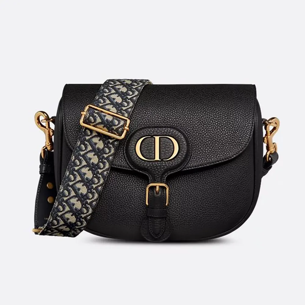 Front view of Dior Women Large Dior Bobby Bag Black Grained Calfskin