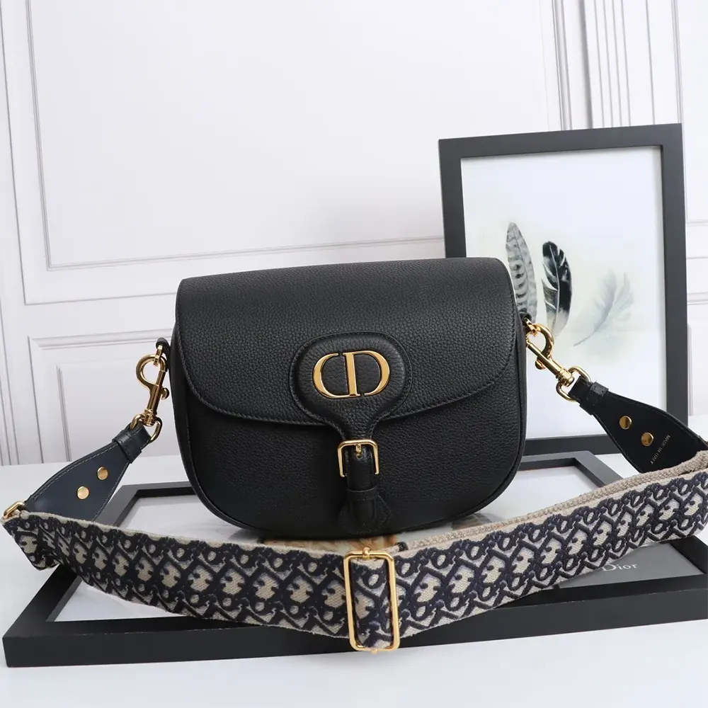 Close-up of embroidered shoulder strap on Dior Women Large Dior Bobby Bag