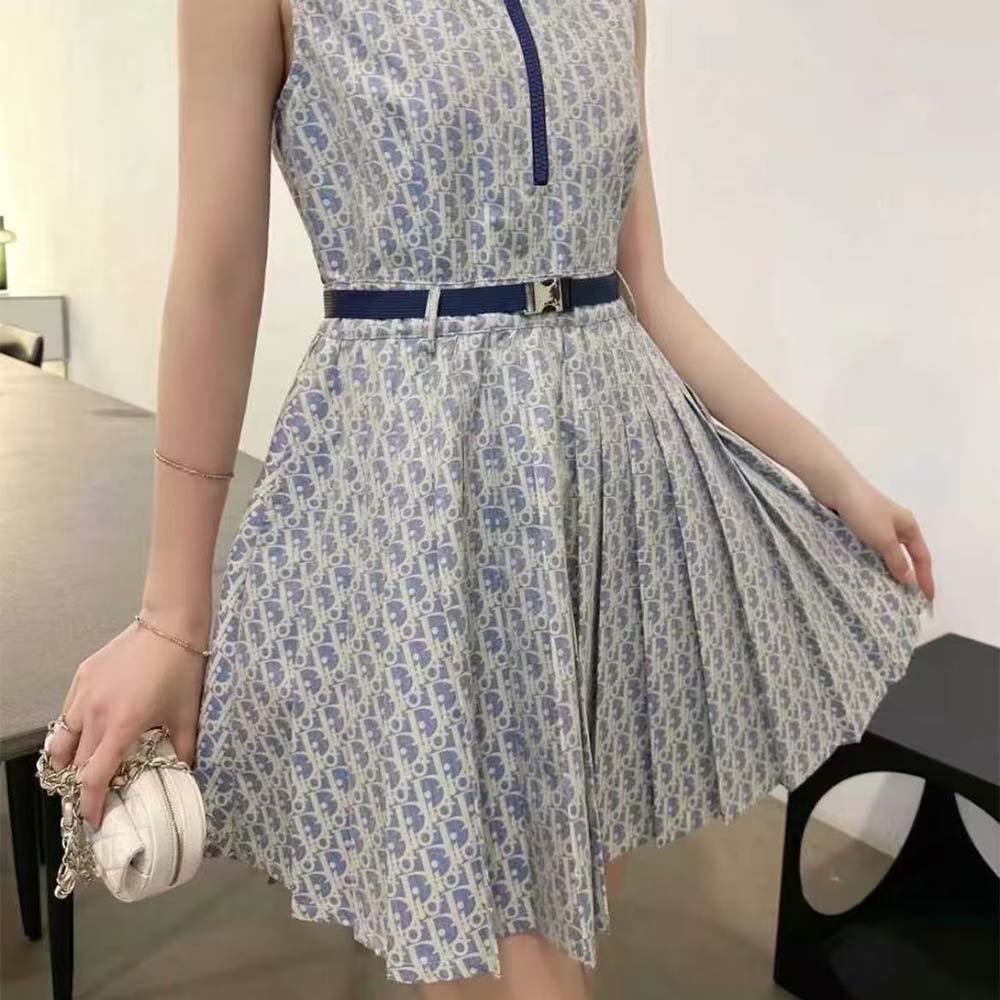 Dior Women Pleated Short Dress Light Blue and Ecru Technical Taffeta Jacquard - image 6