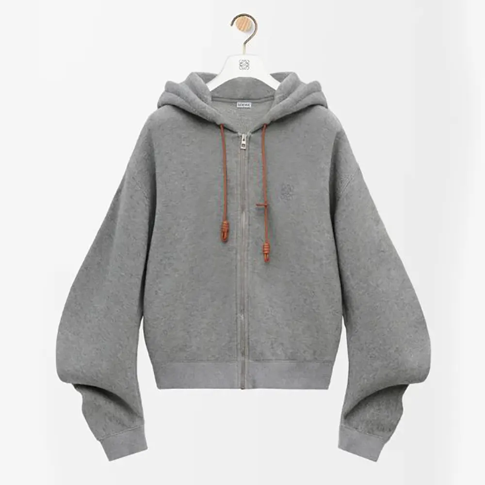 Front view of Loewe Women Flamenco Hoodie in Cotton and Cashmere-Grey