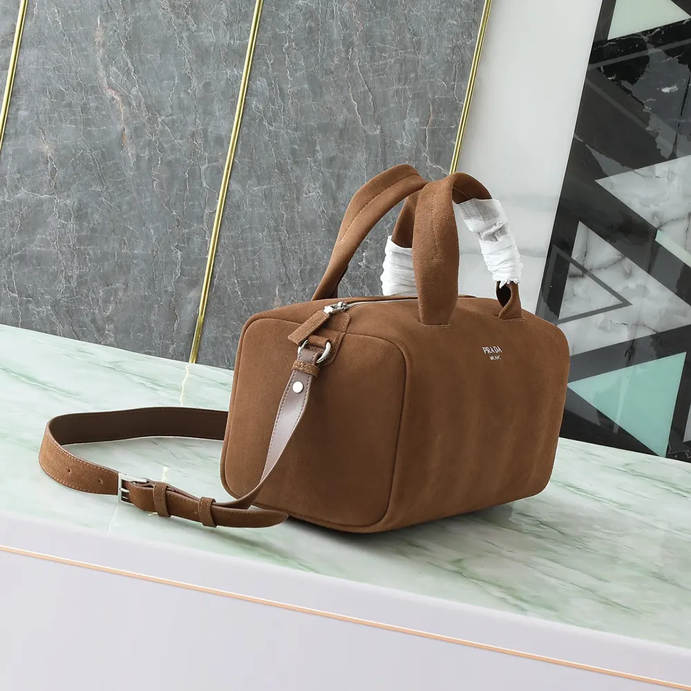 Prada Unisex Small Suede Duffle Bag-Coffee - image 4