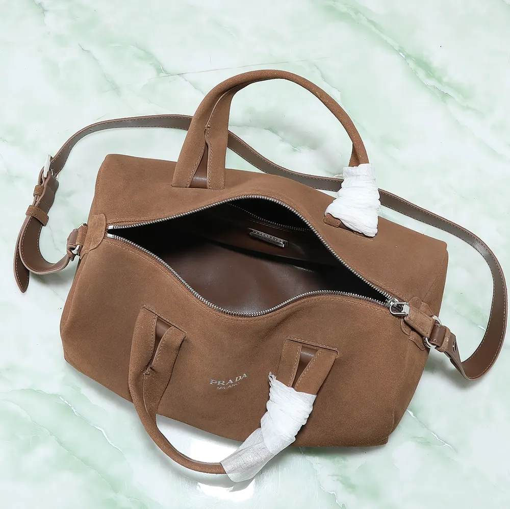 Prada Unisex Small Suede Duffle Bag-Coffee - image 6