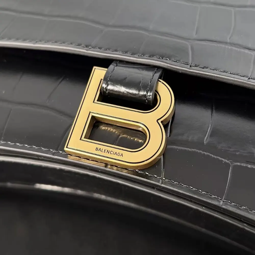 Balenciaga Women Small Crush Shoulder Bag in Black Shiny Crocodile Embossed Leather - image 7