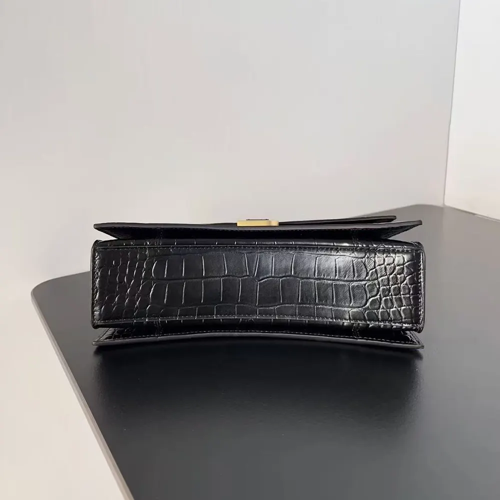 Balenciaga Women Small Crush Shoulder Bag in Black Shiny Crocodile Embossed Leather - image 5