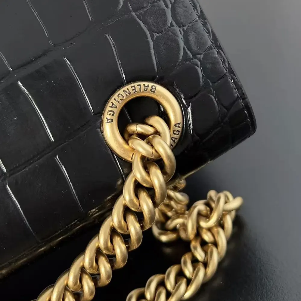 Balenciaga Women Small Crush Shoulder Bag in Black Shiny Crocodile Embossed Leather - image 6