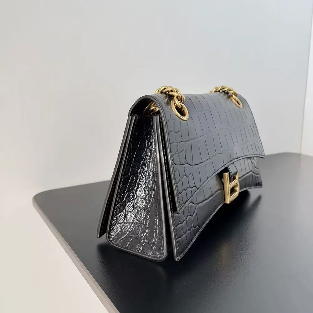 Balenciaga Women Small Crush Shoulder Bag in Black Shiny Crocodile Embossed Leather - image 4