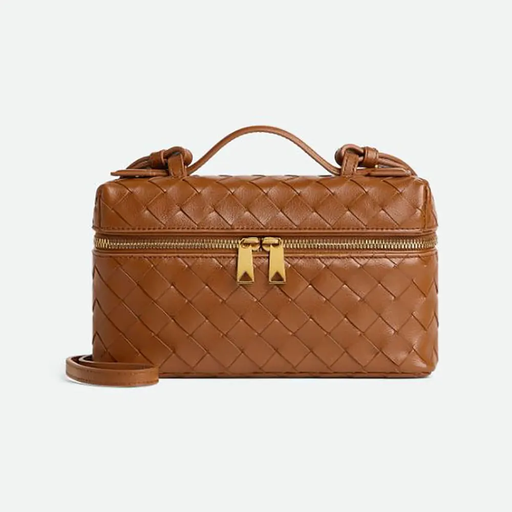 Front view of Bottega Veneta Women Bang Bang-Brown handbag showing flap