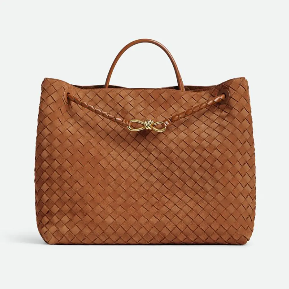 Front view of Bottega Veneta Women Large Andiamo-Brown shoulder bag