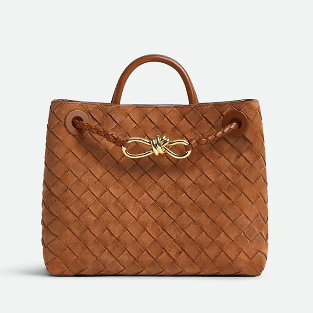 Front view of Bottega Veneta Women Small Andiamo-Brown bag