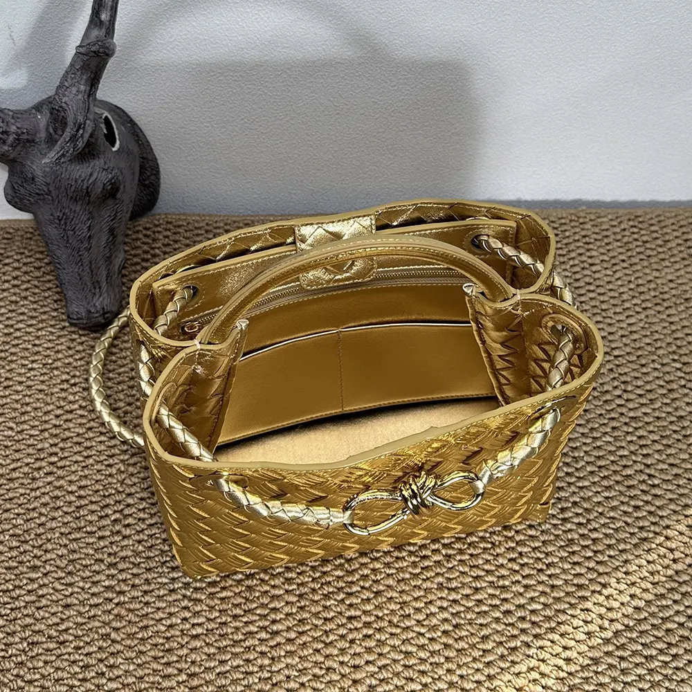 Bottega Veneta Women Small Andiamo Handle Bag in Intrecciato Leather-Gold - image 7