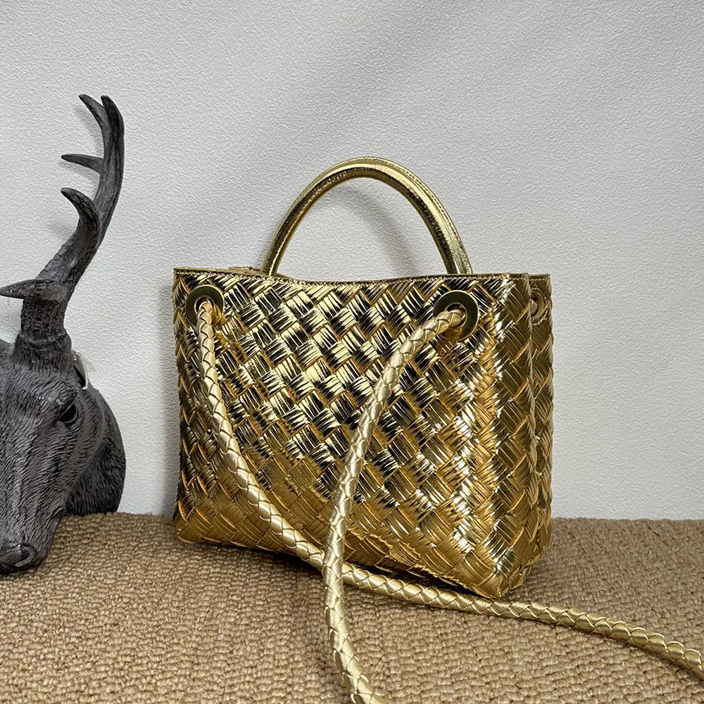 Bottega Veneta Women Small Andiamo Handle Bag in Intrecciato Leather-Gold - image 4