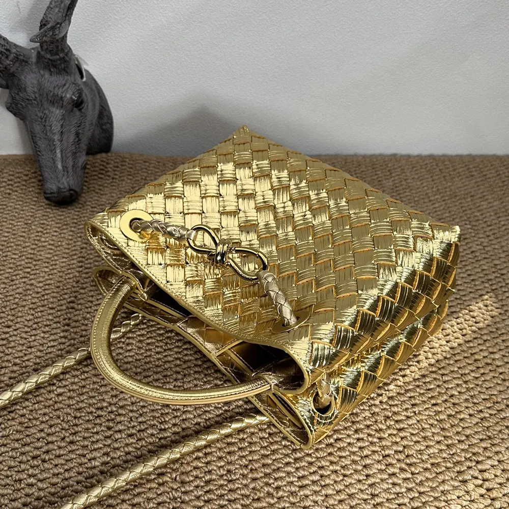 Bottega Veneta Women Small Andiamo Handle Bag in Intrecciato Leather-Gold - image 6