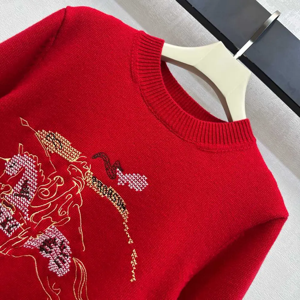 Burberry Men Cross Stitch EKD Wool Cashmere Sweater-Red - image 4