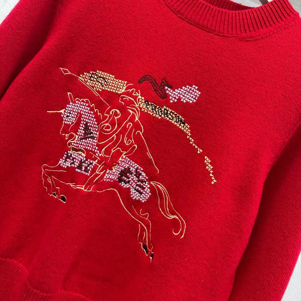 Burberry Men Cross Stitch EKD Wool Cashmere Sweater-Red - image 6