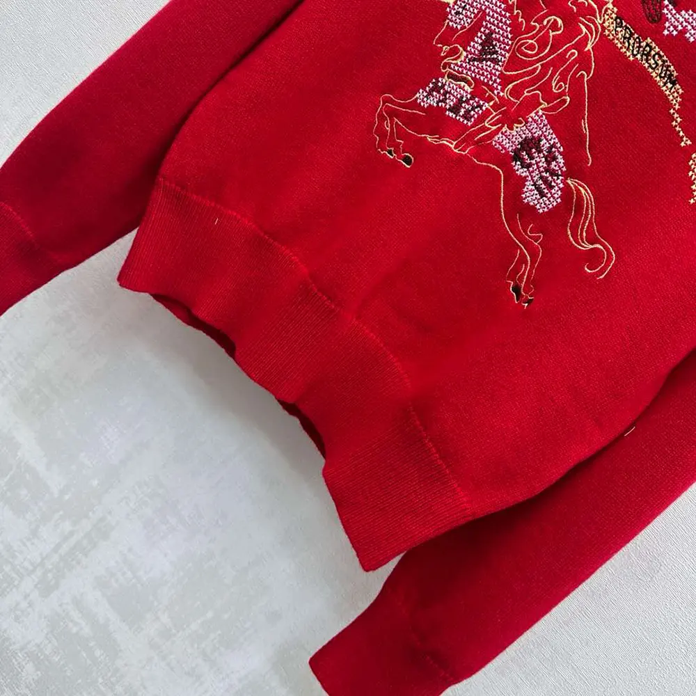 Burberry Men Cross Stitch EKD Wool Cashmere Sweater-Red - image 7