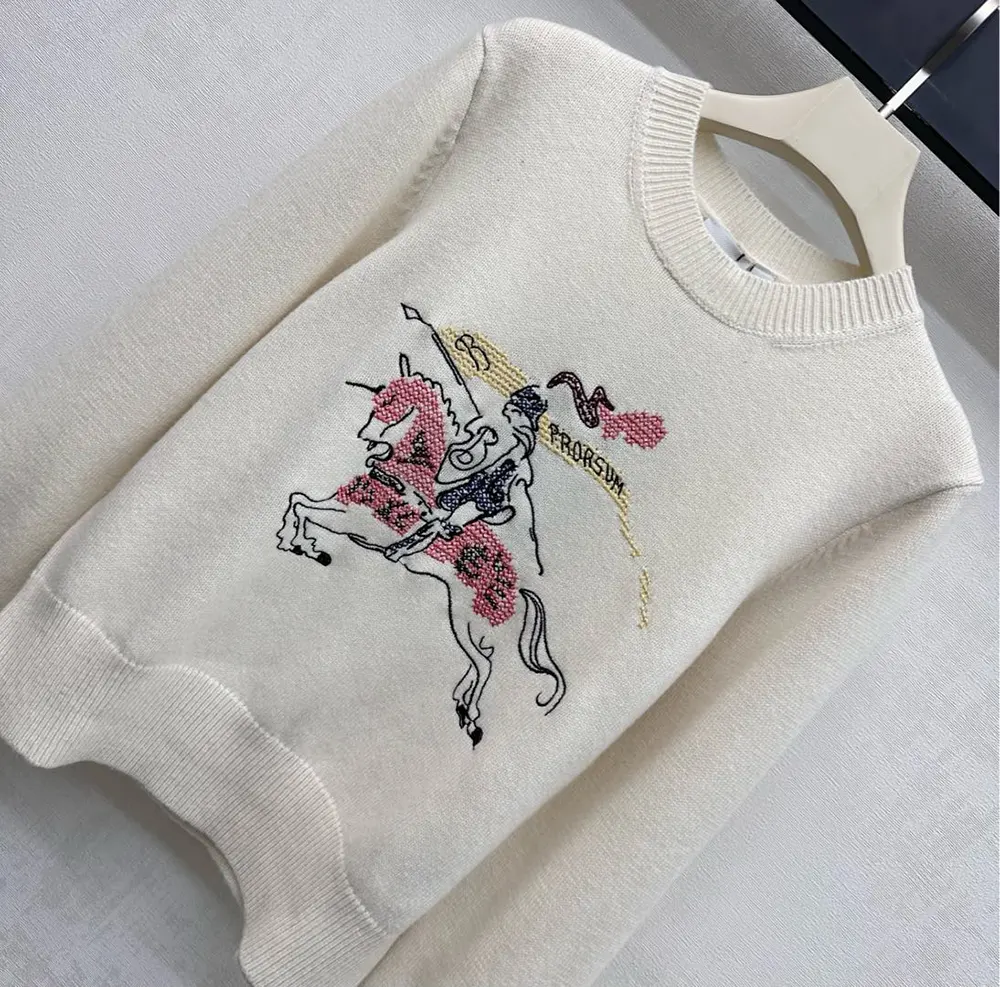 Burberry Men Cross Stitch EKD Wool Cashmere Sweater-White - image 4