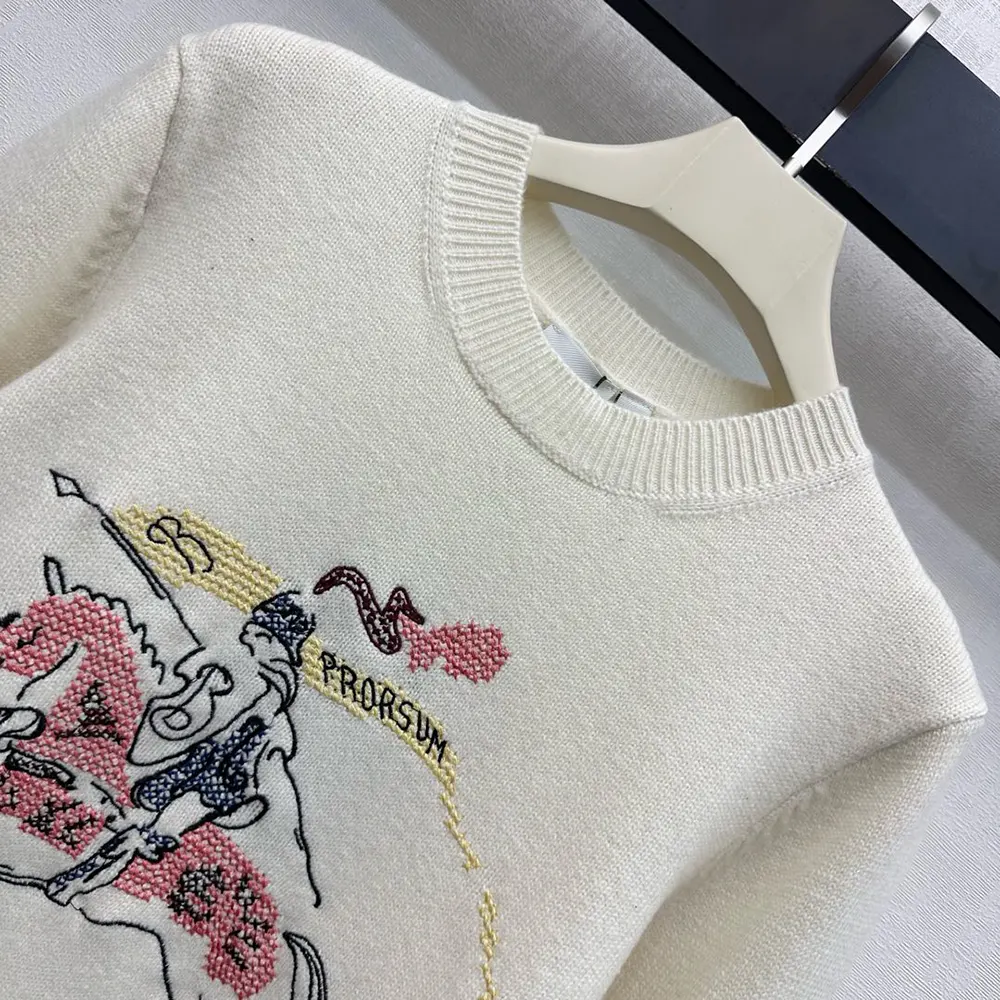 Burberry Men Cross Stitch EKD Wool Cashmere Sweater-White - image 5