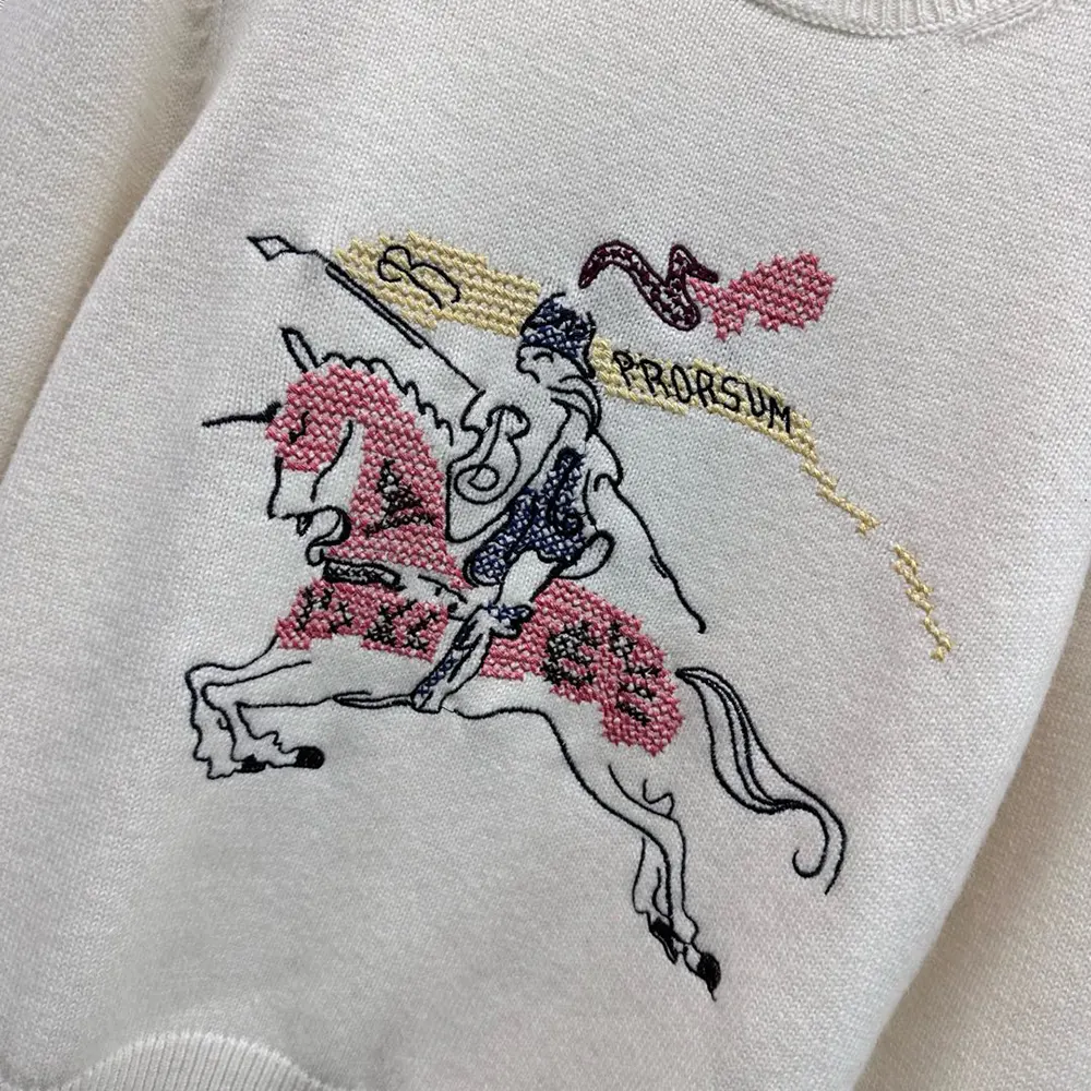 Burberry Men Cross Stitch EKD Wool Cashmere Sweater-White - image 6