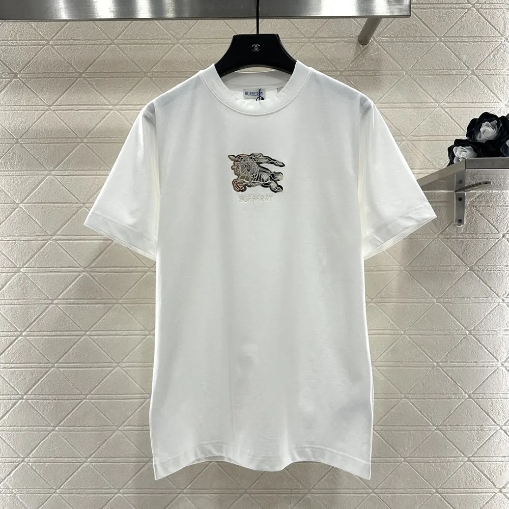 Close-up of Burberry Men EKD Check Cotton T-shirt-White EKD check detail