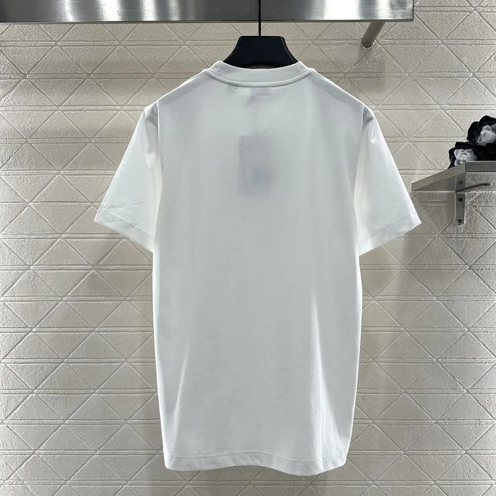Side angle showing fit of Burberry Men EKD Check Cotton T-shirt-White