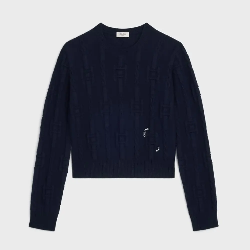 Celine Men Crewneck Sweater in Chains Cashmere-Navy