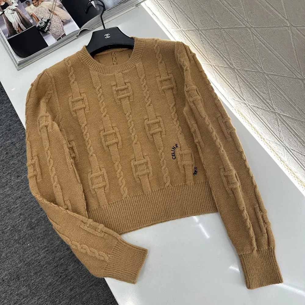 Close-up detail of chain neckline on Celine Men Crewneck Sweater