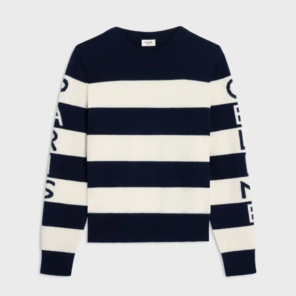 Front view of Celine Women Crewneck Sweater in Wool Cashmere black