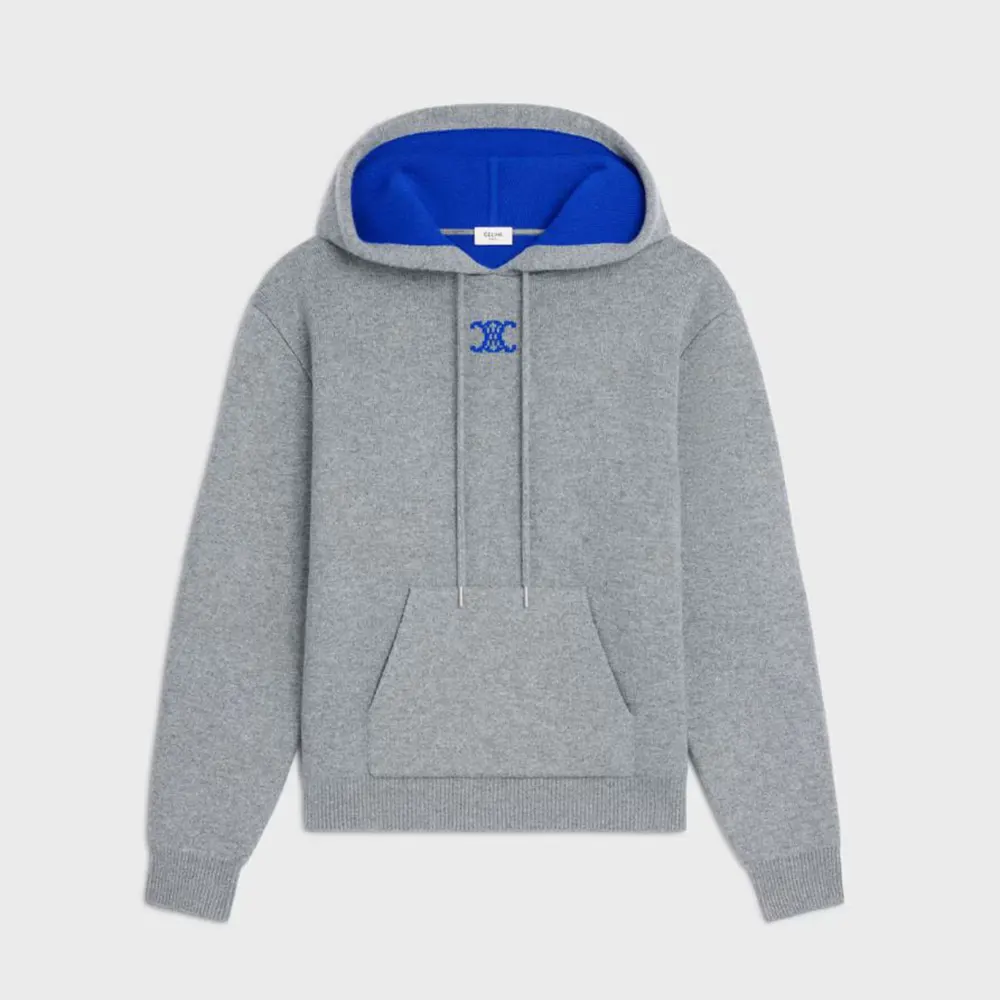 Front view of Celine Women Hooded Sweater in Cashmere silver