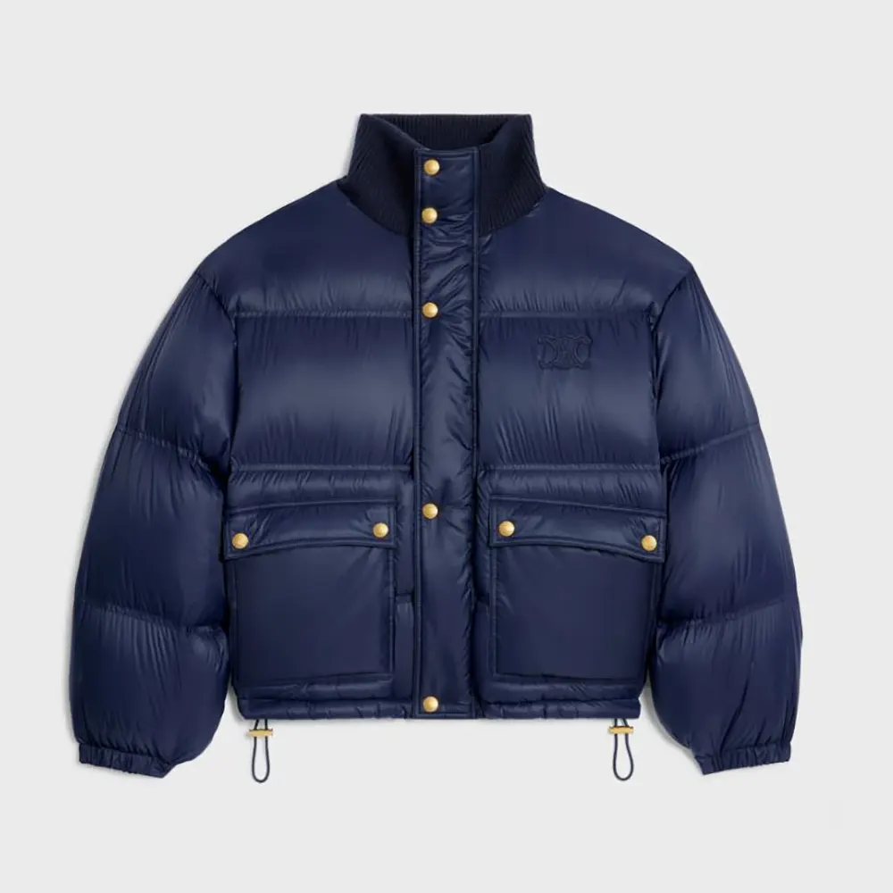 Front view of Celine Women Puffer Jacket In Light Nylon-Navy