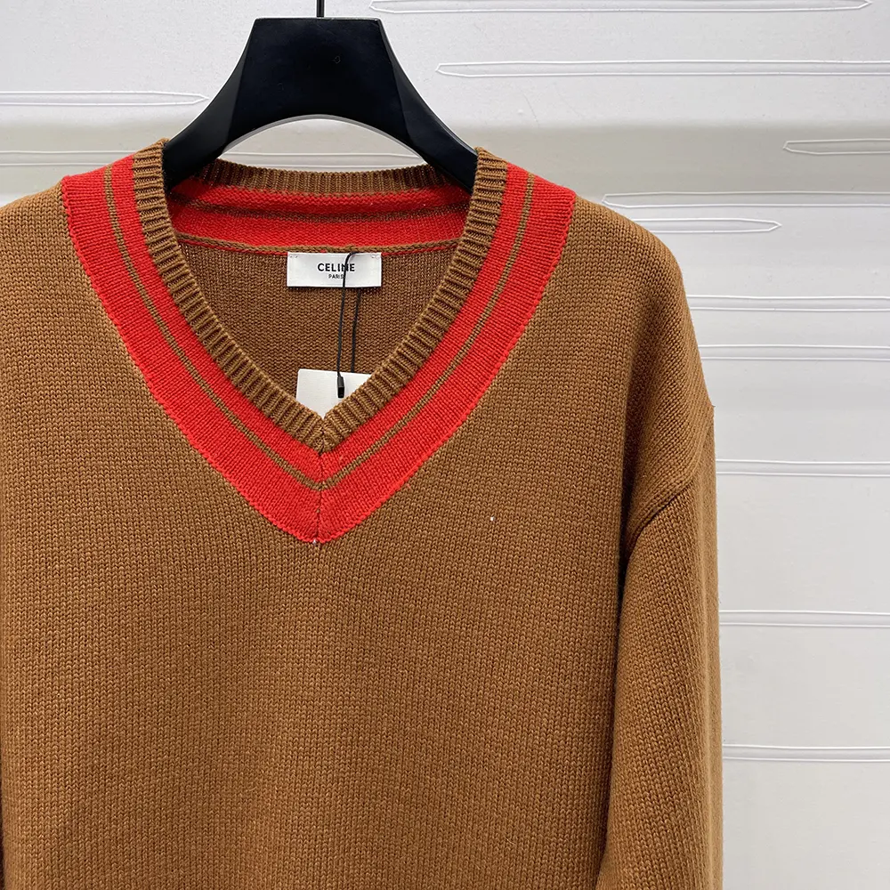 Celine Men V-Neck Sweater in Cashmere-Brown - image 4
