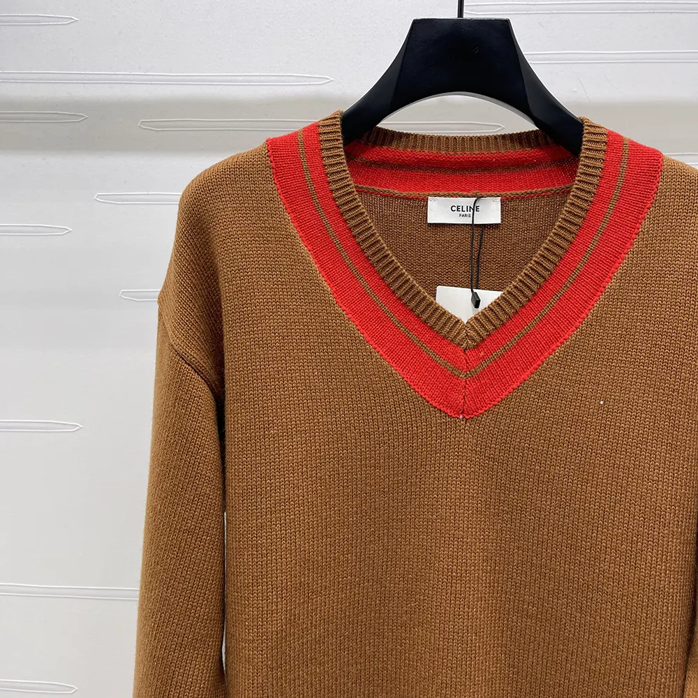 Celine Men V-Neck Sweater in Cashmere-Brown - image 5