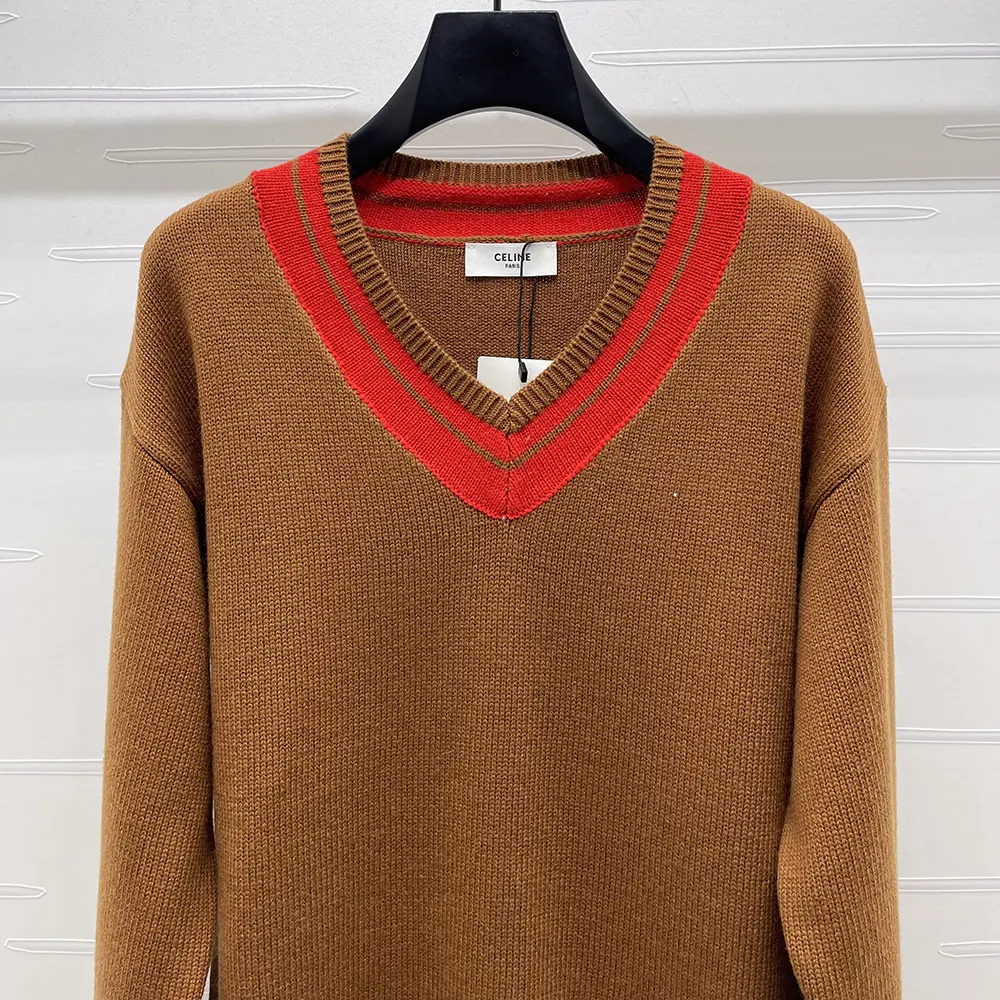 Celine Men V-Neck Sweater in Cashmere-Brown - image 6
