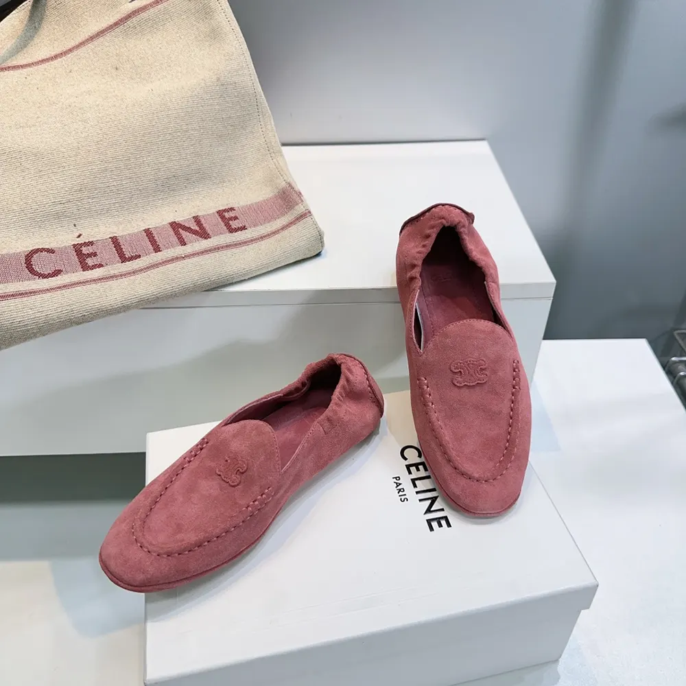 Top angle showing silhouette of Celine Unisex Adam Loafer in pink
