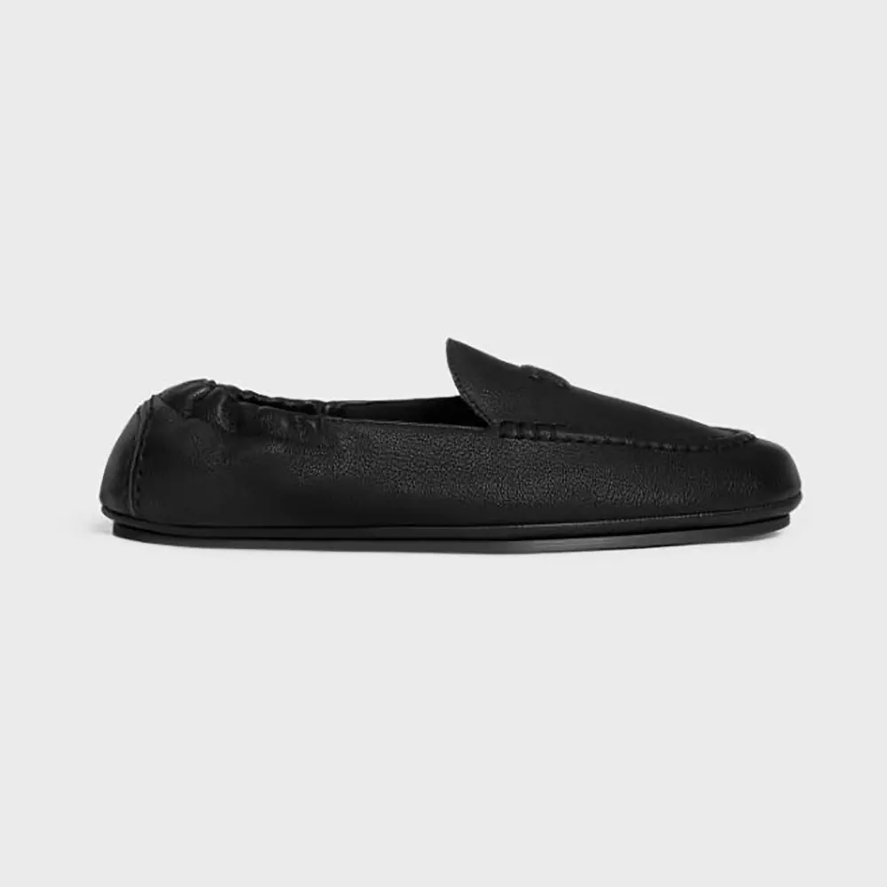 Side angle of Celine Unisex Adam-Slip-On Loafer In Goatskin-Black