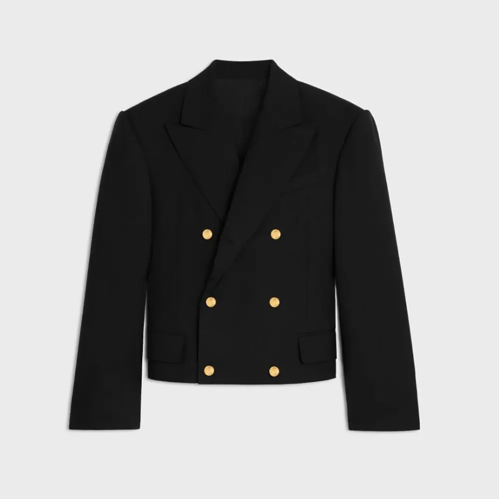 Front view of Celine Women Colonne Blazer in Black Wool Gabardine