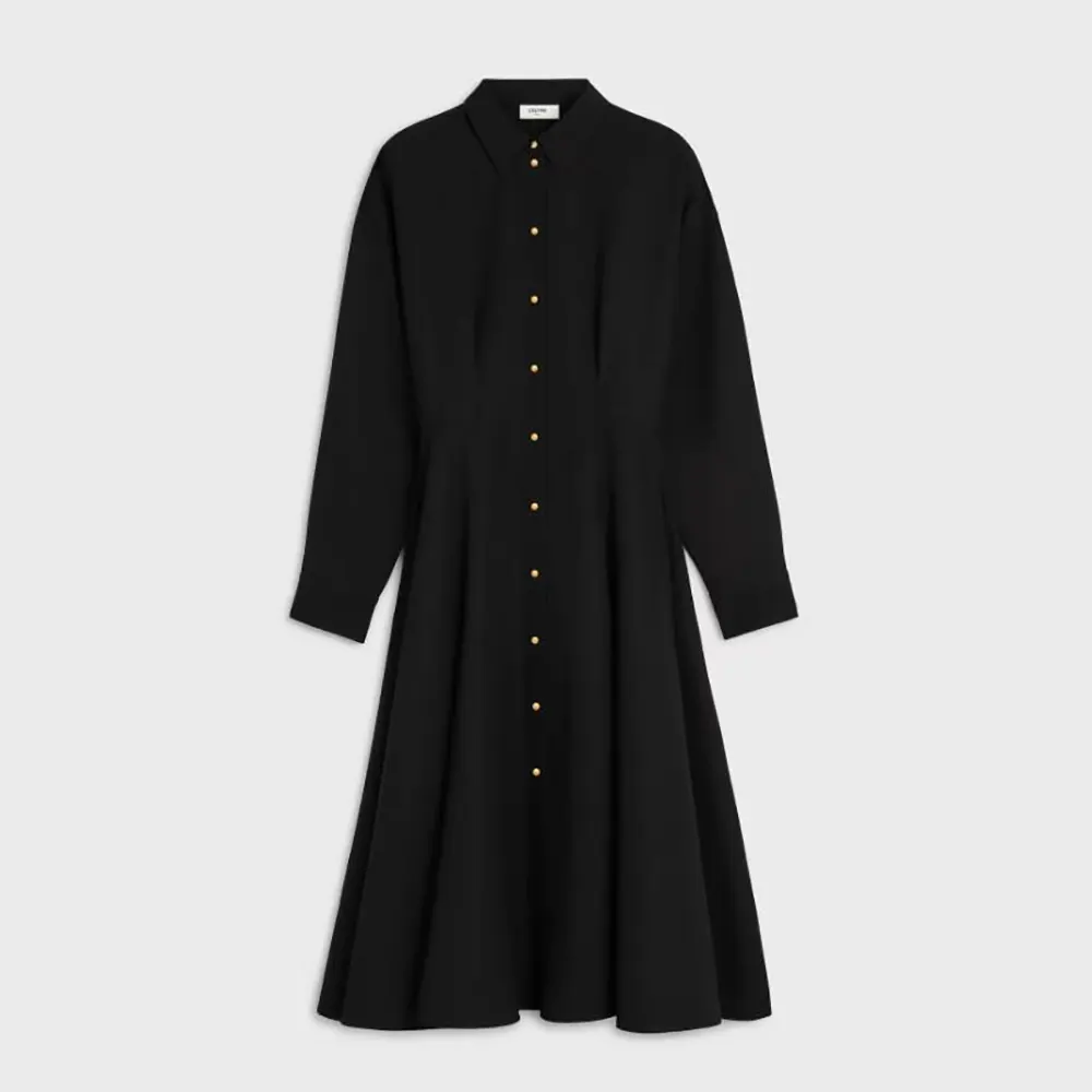 Front view of Celine Women Dress in Wool-Black showing silhouette